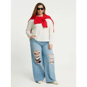 Worn Detail Jeans for Women Mat Fashion Wide Leg image-1