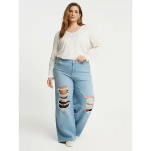 Worn Detail Jeans for Women Mat Fashion Wide Leg image-2