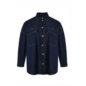Camisa sobre tamanho grande com bolsos utilitários em denim de algodão senhora Mat Fashion image-0