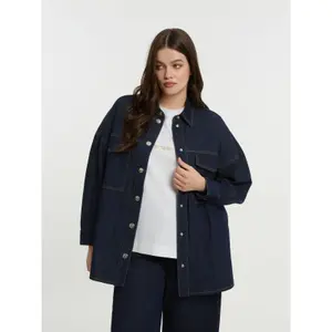 Camisa sobre tamanho grande com bolsos utilitários em denim de algodão senhora Mat Fashion image-1