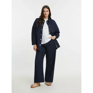 Camisa sobre tamanho grande com bolsos utilitários em denim de algodão senhora Mat Fashion image-2