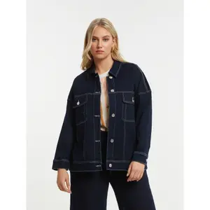 Women's Denim Jacket with Chest Pockets Mat Fashion image-4