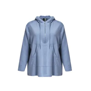 Women's Zip-Up Hoodie with Kangaroo Pocket Mat Fashion image-0