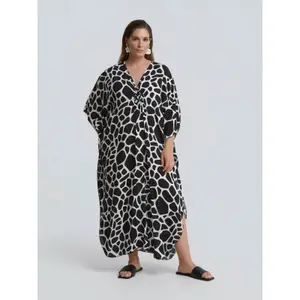 Abstract Animal Print Kaftan Dress for Women Mat Fashion image-1