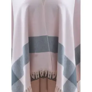 Women's Checked Fringed Poncho Mat Fashion image-2