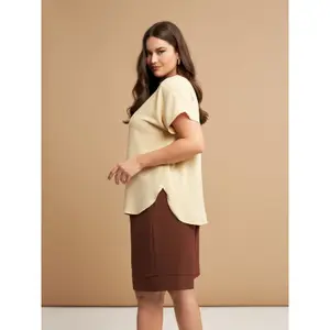 Women's Round Neck Crepe T-Shirt Mat Fashion image-3