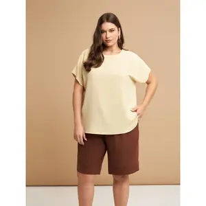 Women's Round Neck Crepe T-Shirt Mat Fashion image-1