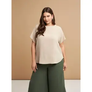 Women's Round Neck Crepe T-Shirt Mat Fashion image-2