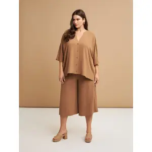 Women's V-Neck Crepe Blouse Mat Fashion Airwashed image-1