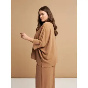 Women's V-Neck Crepe Blouse Mat Fashion Airwashed image-4