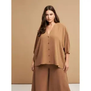 Women's V-Neck Crepe Blouse Mat Fashion Airwashed image-2