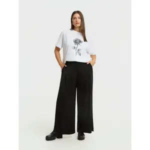 Pantalón amplio de talle alto de satén mujer Mat Fashion image-1
