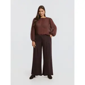 Pantalón amplio de talle alto de satén mujer Mat Fashion image-1