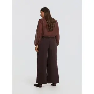Pantalón amplio de talle alto de satén mujer Mat Fashion image-3
