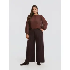 Pantalón amplio de talle alto de satén mujer Mat Fashion image-2