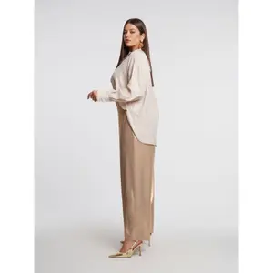 Metallic Gold Wide Leg Trousers with Elastic Waist Women Mat Fashion image-3