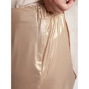 Metallic Gold Wide Leg Trousers with Elastic Waist Women Mat Fashion image-4
