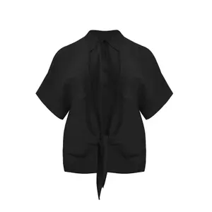 Women's Pocketed Panel Shirt with Front Tie Mat Fashion image-0