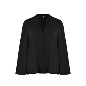 Women's Long Sleeve Satin V-Neck Top Mat Fashion image-0