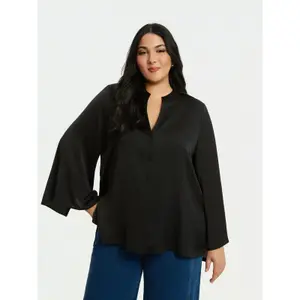 Women's Long Sleeve Satin V-Neck Top Mat Fashion image-1
