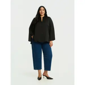 Women's Long Sleeve Satin V-Neck Top Mat Fashion image-2