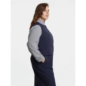 Women's Fine Striped Suit Gilet Mat Fashion image-4
