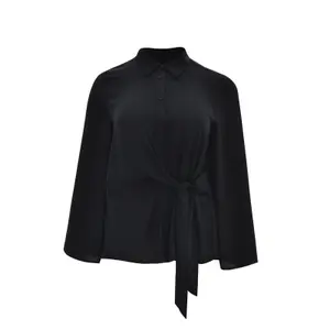 Satin Long Sleeve Belted Shirt Women Mat Fashion image-0