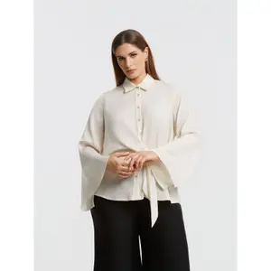 Satin Long Sleeve Belted Shirt Women Mat Fashion image-1