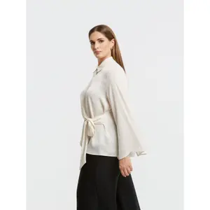 Satin Long Sleeve Belted Shirt Women Mat Fashion image-4