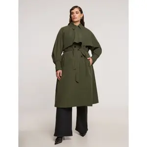 Belted Trench Coat with Cape Detail Women Mat Fashion image-1