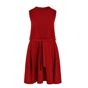 Sleeveless Belted Fitted Dress Women Mat Fashion image-0