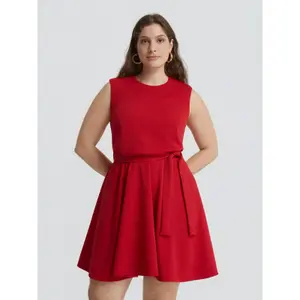 Sleeveless Belted Fitted Dress Women Mat Fashion image-1