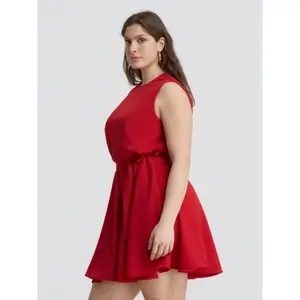 Sleeveless Belted Fitted Dress Women Mat Fashion image-4