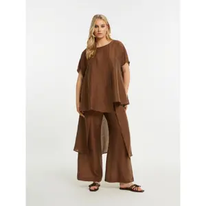 Women's Mixed Linen Blouse Mat Fashion Layered image-1