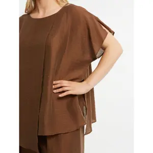 Women's Mixed Linen Blouse Mat Fashion Layered image-4