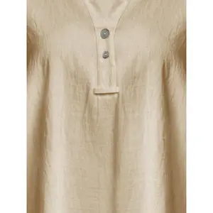 Women's Round Hem Mixed Linen Shirt Mat Fashion image-1