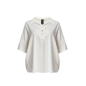 Women's Round Hem Mixed Linen Shirt Mat Fashion image-0