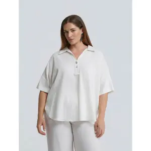 Women's Round Hem Mixed Linen Shirt Mat Fashion image-1