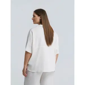 Women's Round Hem Mixed Linen Shirt Mat Fashion image-3