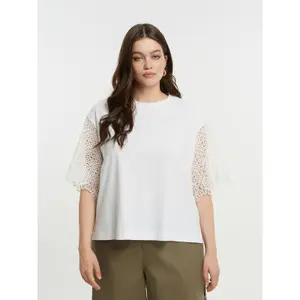 Women's Crocheted Sleeve T-Shirt Mat Fashion image-1