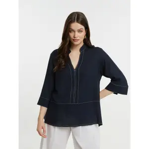 Women's Mandarin Collar Viscose Blouse Mat Fashion image-1