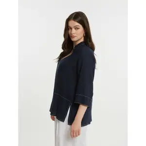 Women's Mandarin Collar Viscose Blouse Mat Fashion image-3