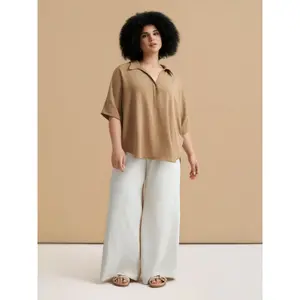 Women’s Crepe Pointed Collar Blouse Mat Fashion Airwashed image-1