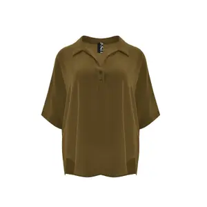 Women’s Crepe Pointed Collar Blouse Mat Fashion Airwashed image-0