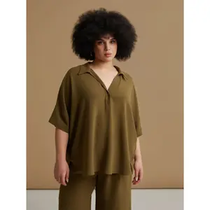 Women’s Crepe Pointed Collar Blouse Mat Fashion Airwashed image-1