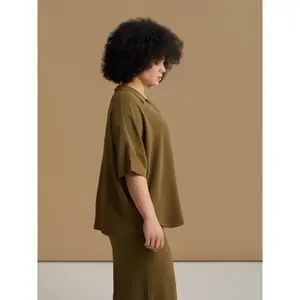 Women’s Crepe Pointed Collar Blouse Mat Fashion Airwashed image-3