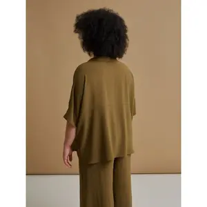 Women’s Crepe Pointed Collar Blouse Mat Fashion Airwashed image-2