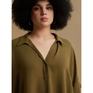 Women’s Crepe Pointed Collar Blouse Mat Fashion Airwashed image-4