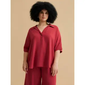 Women’s Crepe Pointed Collar Blouse Mat Fashion Airwashed image-1