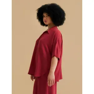 Women’s Crepe Pointed Collar Blouse Mat Fashion Airwashed image-3